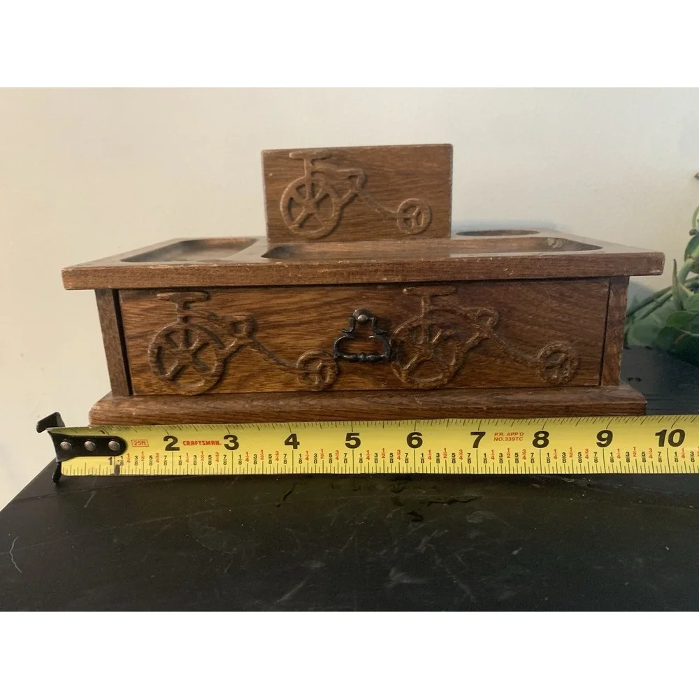 RARE Vintage Pat Yoshikawa Wooden Organizer Hand Carved Valet Box Dresser Bike